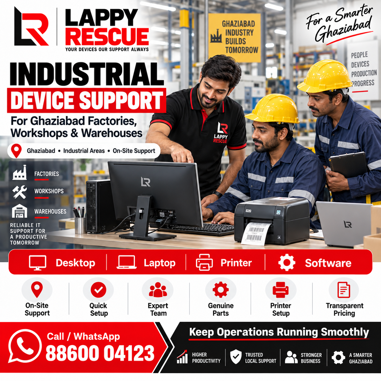 Industrial device support for Ghaziabad factories and warehouses