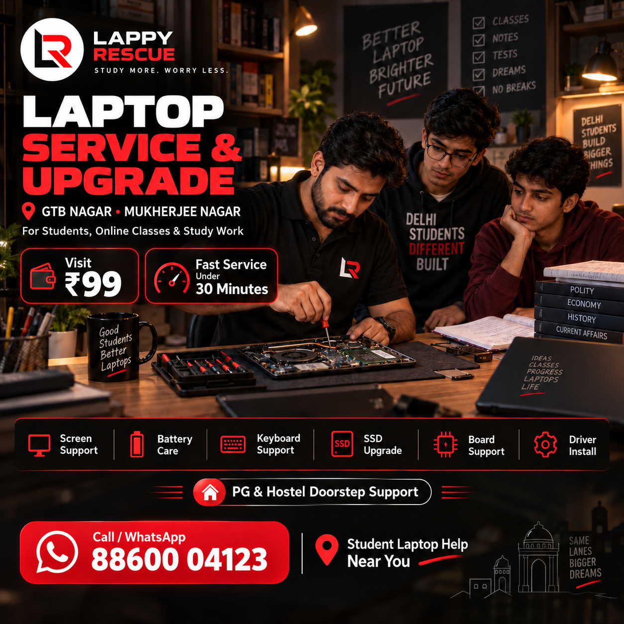 Laptop service and upgrade in GTB Nagar and Mukherjee Nagar