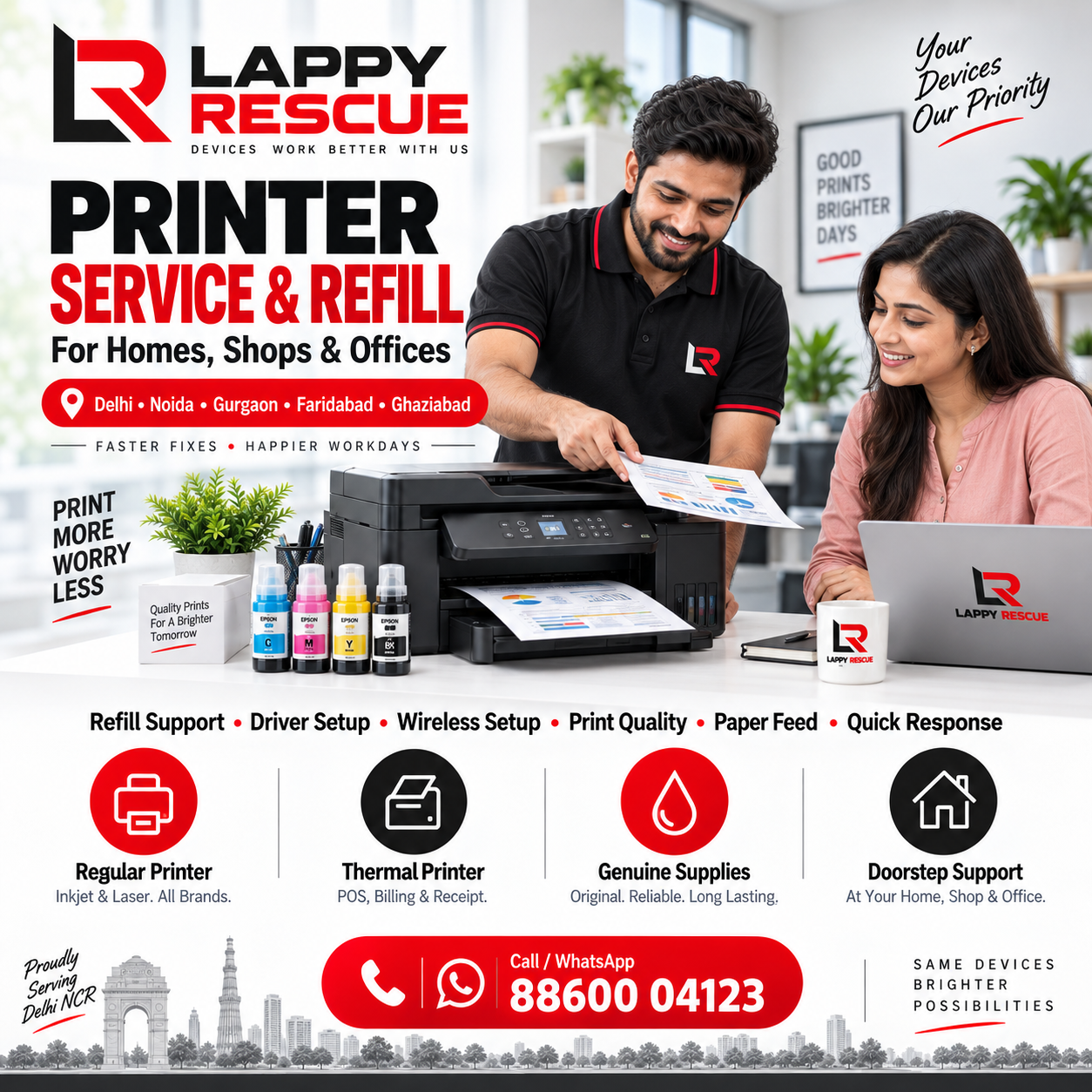 Printer service and refill across Delhi NCR