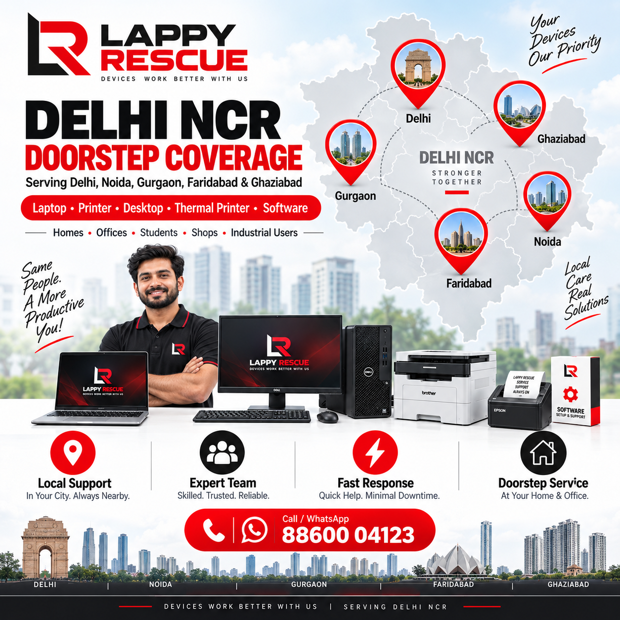 Doorstep service coverage in Delhi, Noida, Gurgaon, Faridabad and Ghaziabad