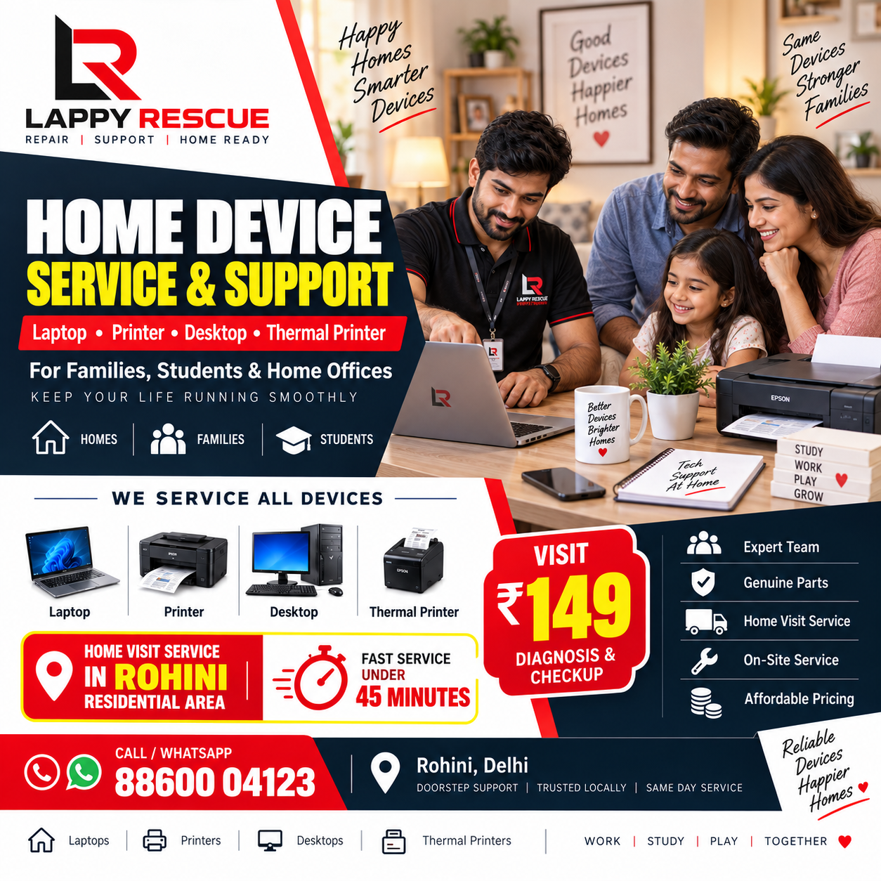 Home device service and support for families in Rohini